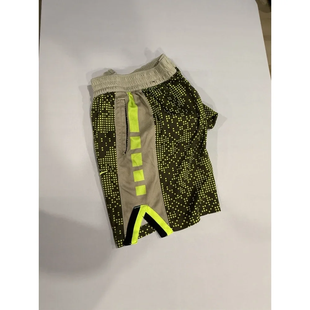 Boys Nike Elite Dri Fit Elite Shorts Pixalted Neon Green With Grey Medium